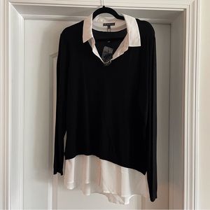 Collared Button Down with Black Sweater Overlay